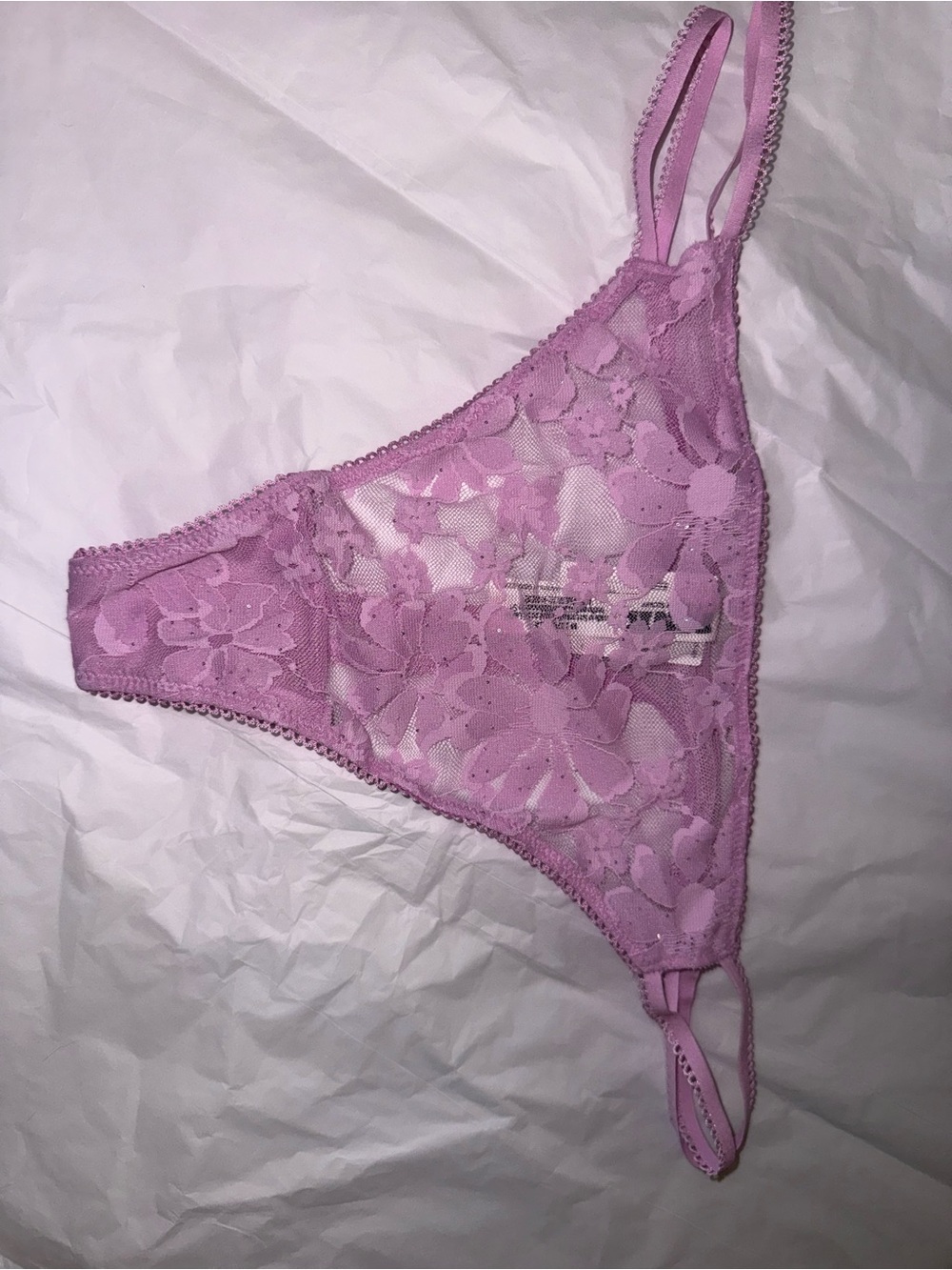 PINK Victoria's Secret Sheer Floral Lace Thong - Lilac Pink